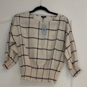 NWT Ann Taylor Factory Petite Size  XXSP Checkered Cream Blouse